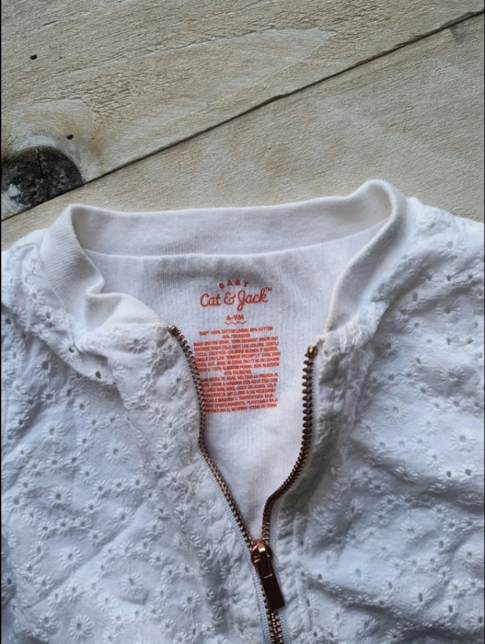 Baby Cat & Jack Girls White Eyelet Jacket Coat White Zip Up Size 6-9 Months